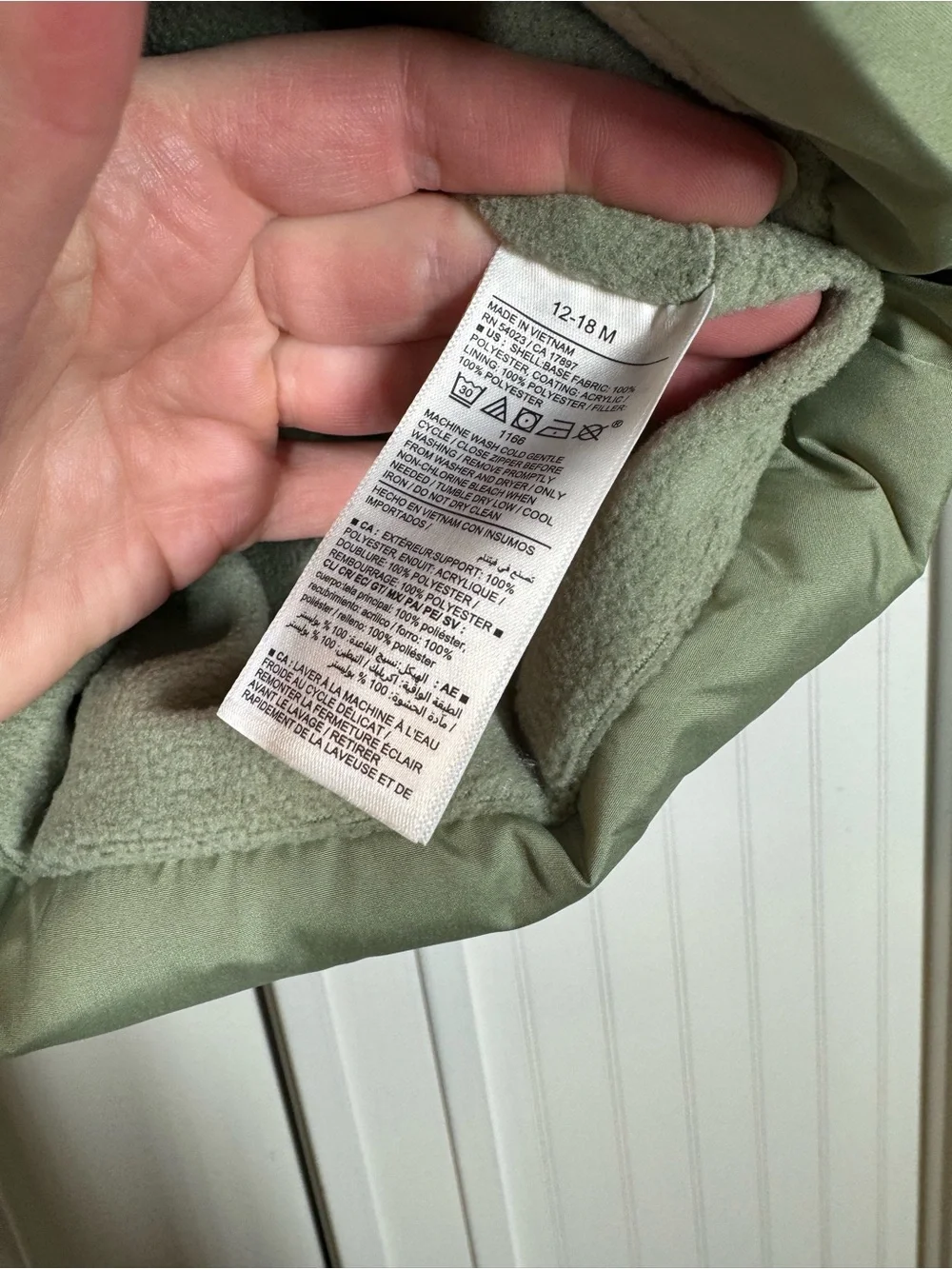 Old Navy Baby 12-18 months Light Green Puffer Jacket Coat water resistant new